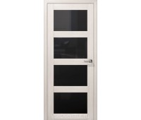 Дверь межкомнатная царговая Кватро (лакобель белый/черный), (сатин бронза/графит), (стекло с рис.)